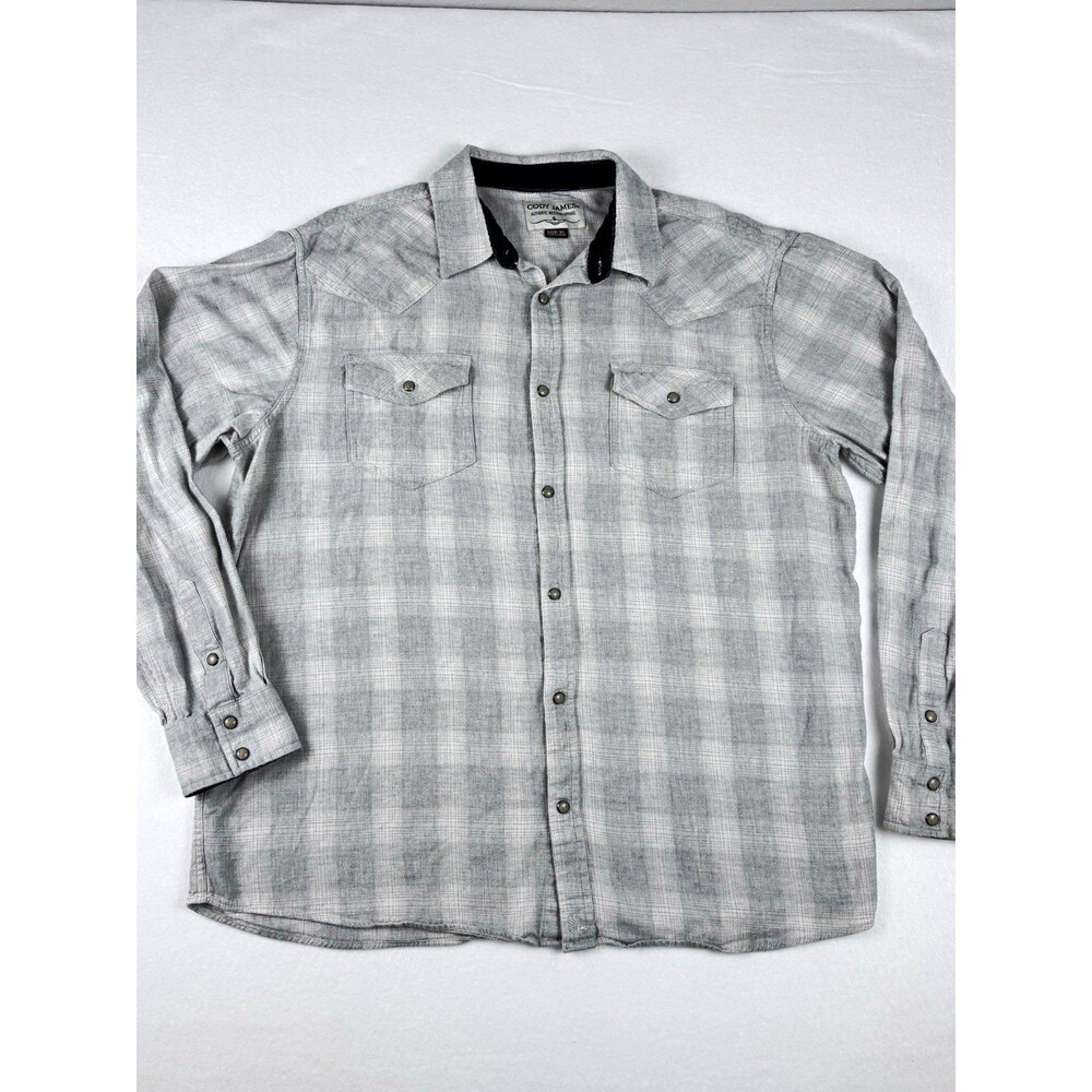Cody James Men’s XL Gray Plaid Pearl Snap Western Shirt Long Sleeve Cowboy
